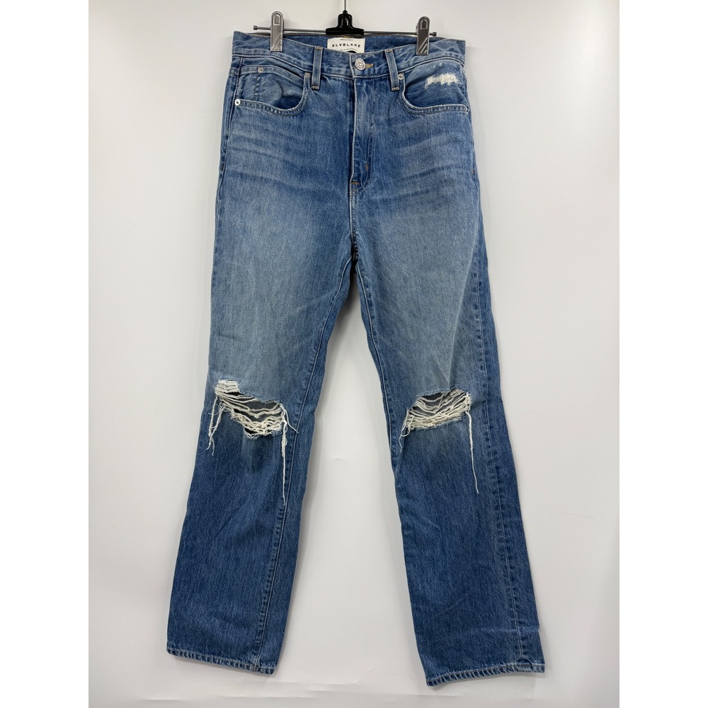 SLVRLAKE London High Rise Distressed Straight Leg Jeans Blue 28 Made in USA